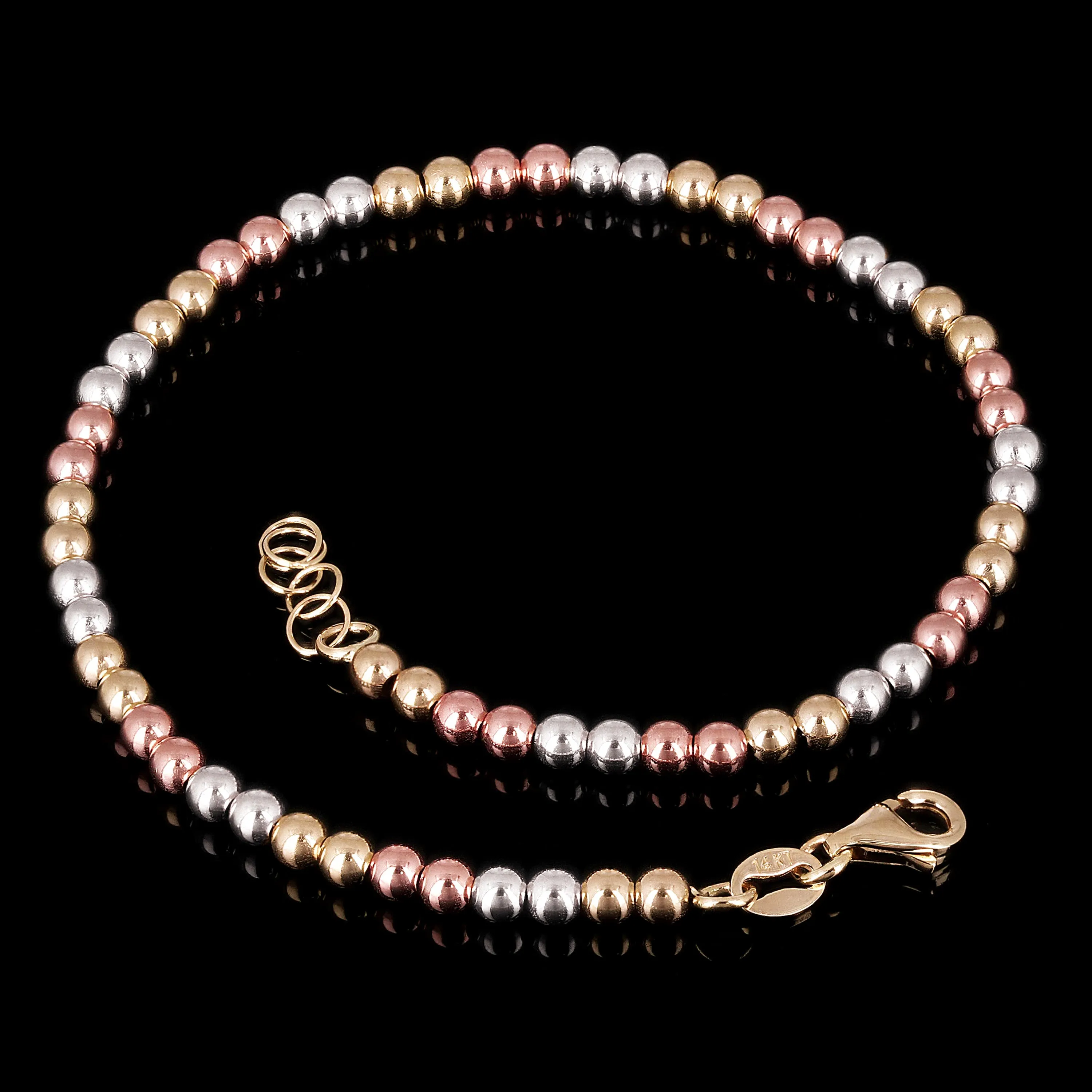 Italian 14k Yellow White or Rose Gold Hollow Ball Bead Bracelet 8" 3mm