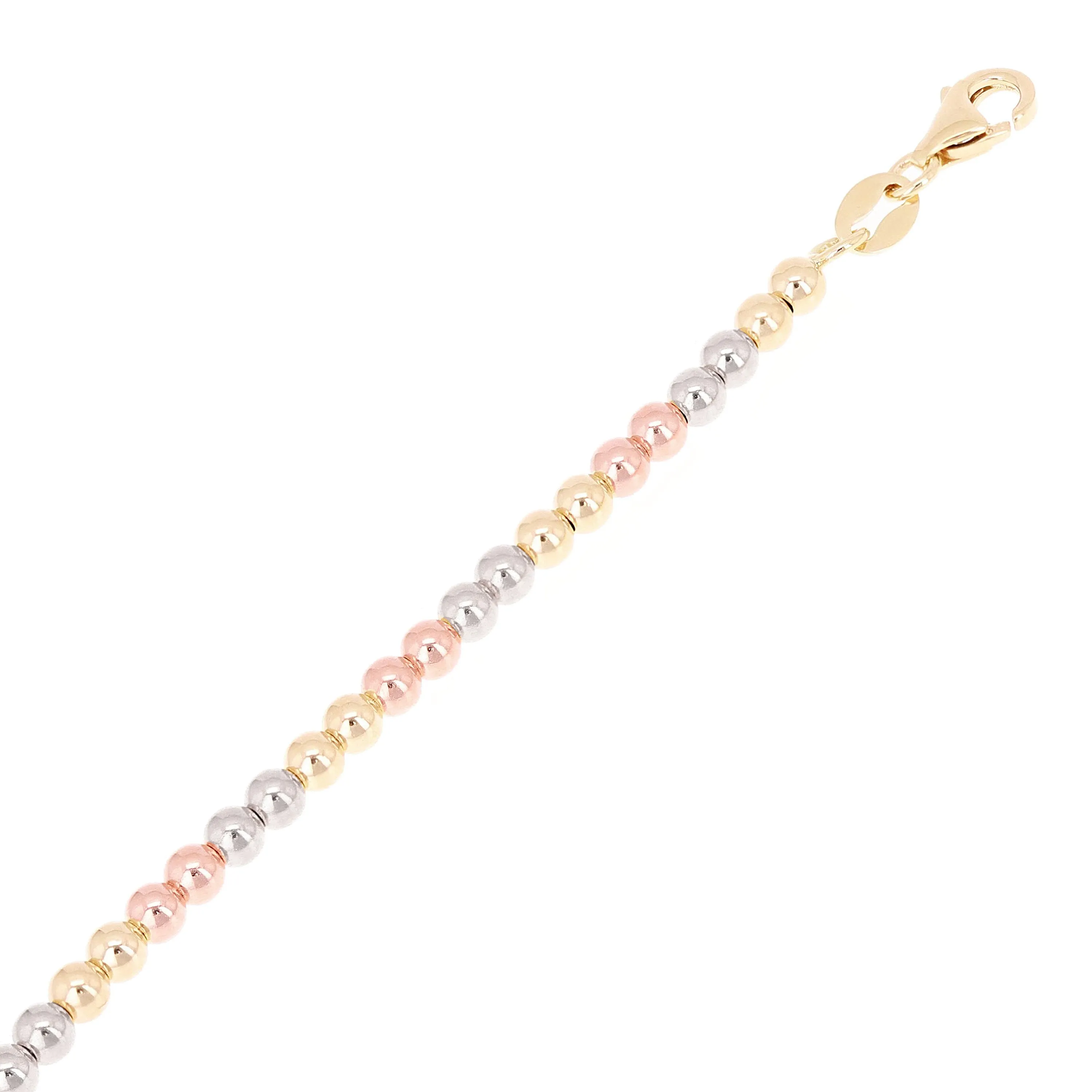 Italian 14k Yellow White or Rose Gold Hollow Ball Bead Bracelet 8" 3mm