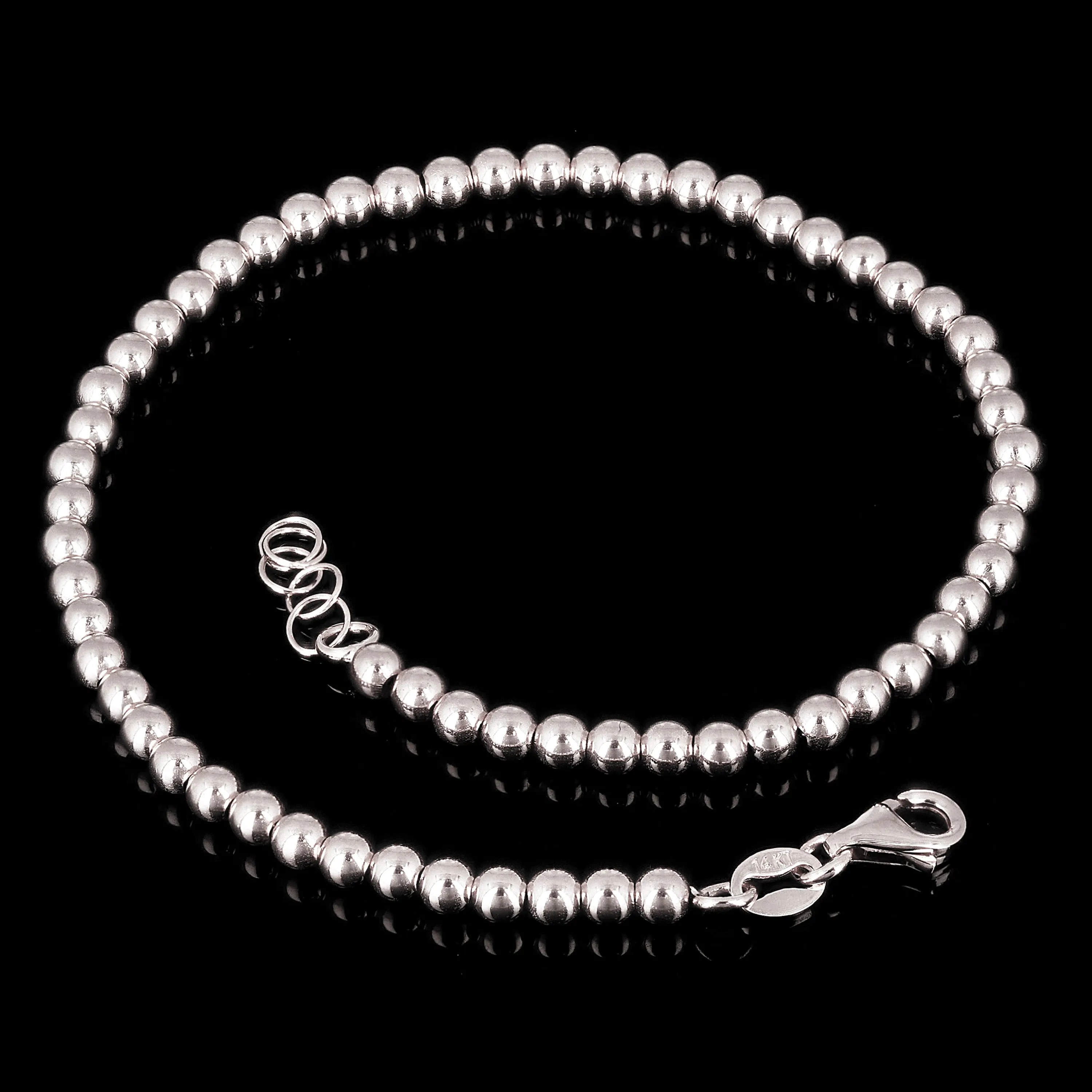 Italian 14k Yellow White or Rose Gold Hollow Ball Bead Bracelet 8" 3mm