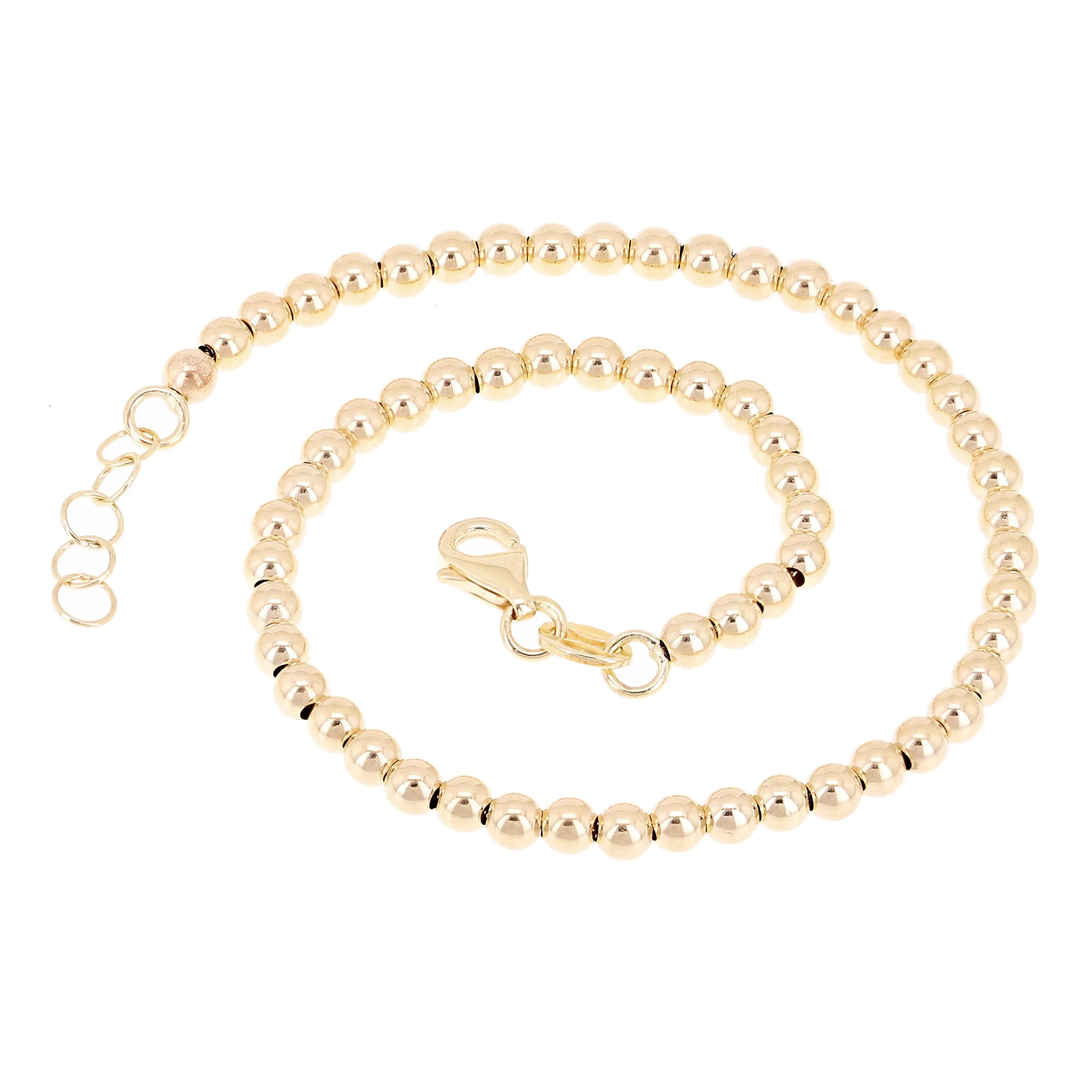 Italian 14k Yellow White or Rose Gold Hollow Ball Bead Bracelet 8" 3mm