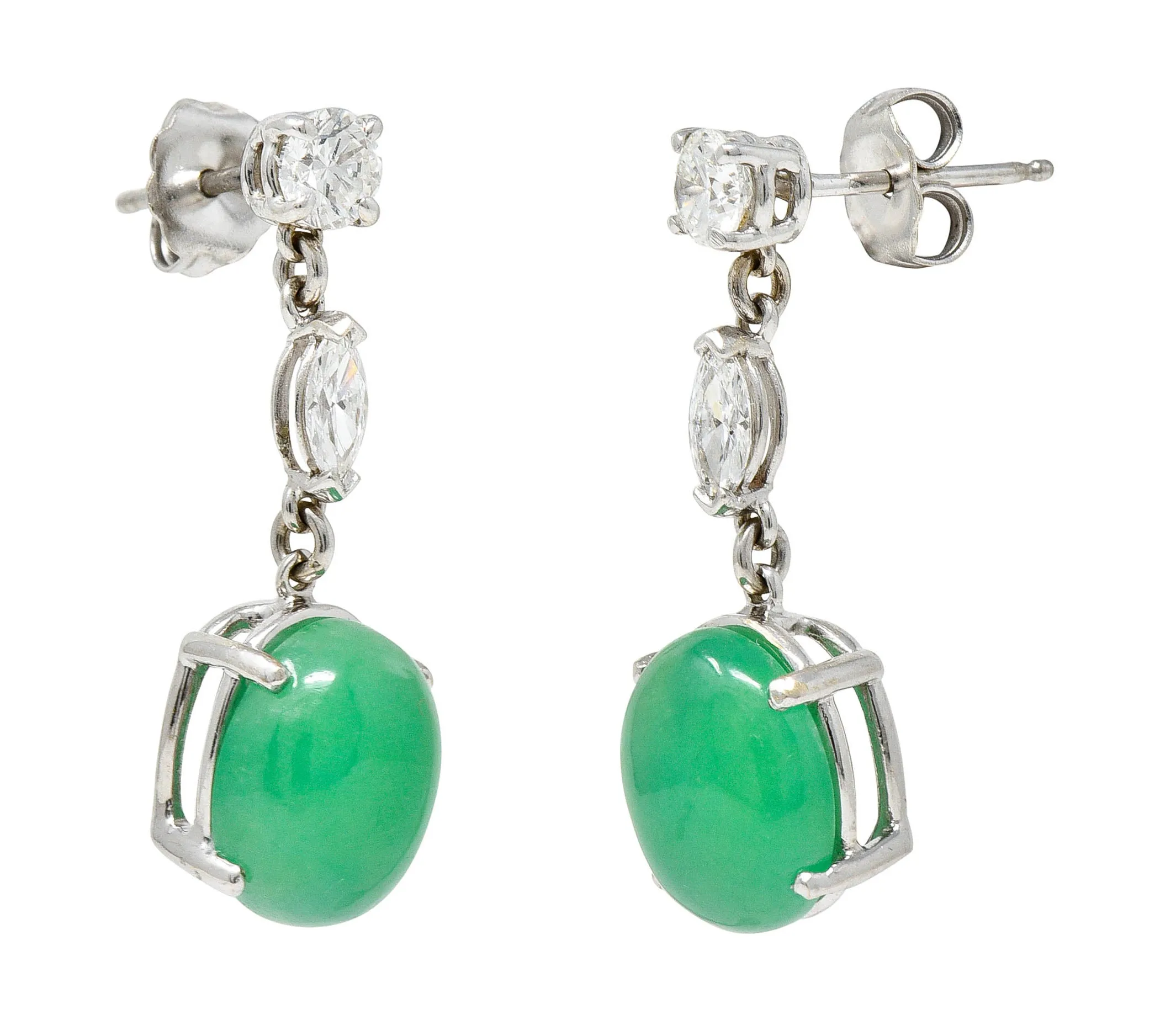 Jade Cabochon Diamond 18 Karat White Gold Drop Earrings