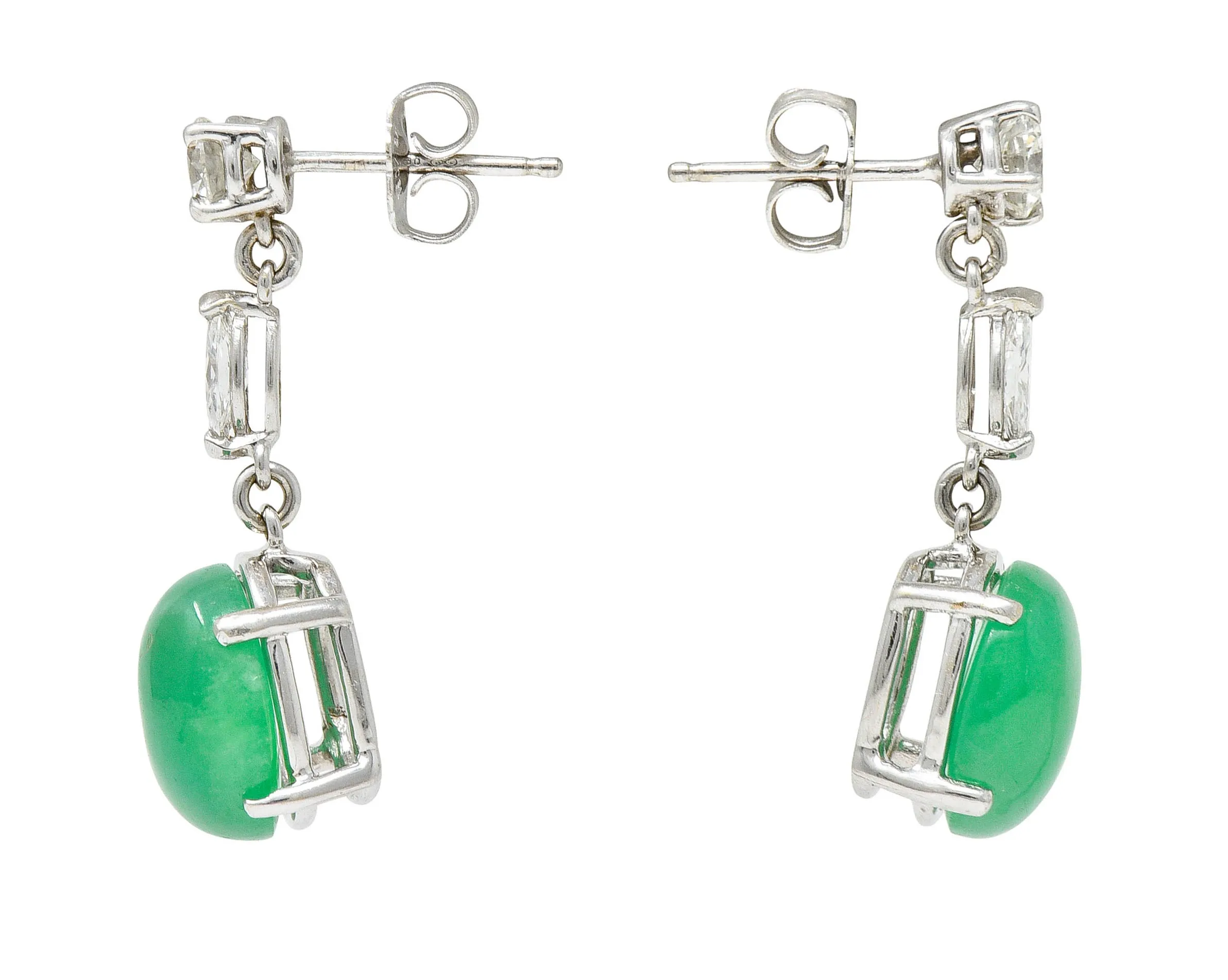 Jade Cabochon Diamond 18 Karat White Gold Drop Earrings