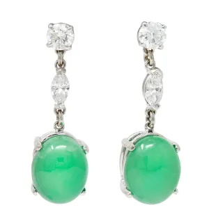 Jade Cabochon Diamond 18 Karat White Gold Drop Earrings