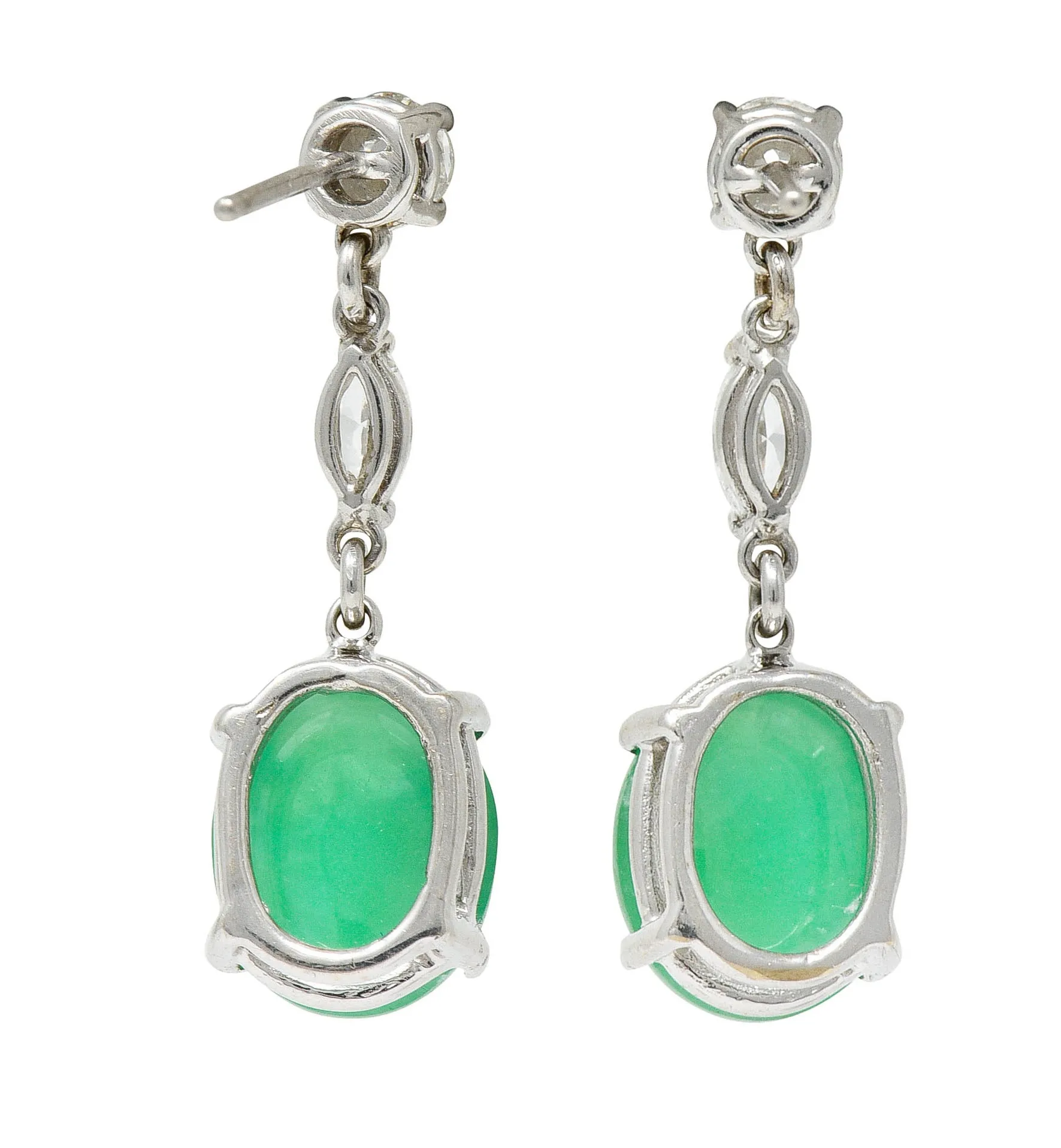 Jade Cabochon Diamond 18 Karat White Gold Drop Earrings