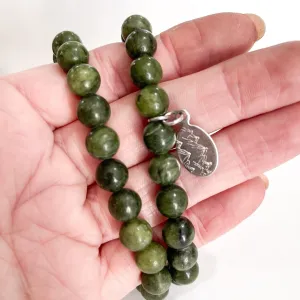 Jade Green Bead Bracelet | Mountain Charm |8mm | Natural Gemstone | Womens