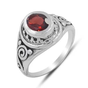 January Birthstone Garnet Sterling Silver Ring