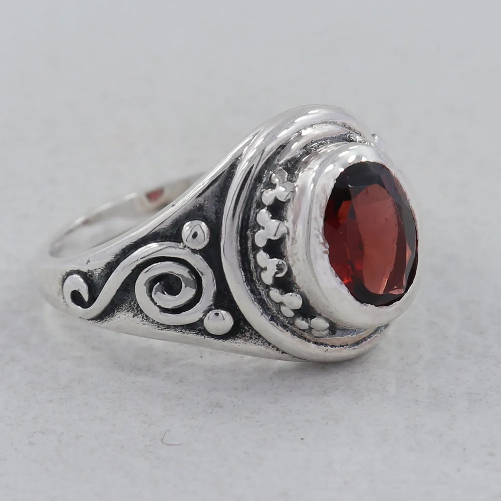January Birthstone Garnet Sterling Silver Ring