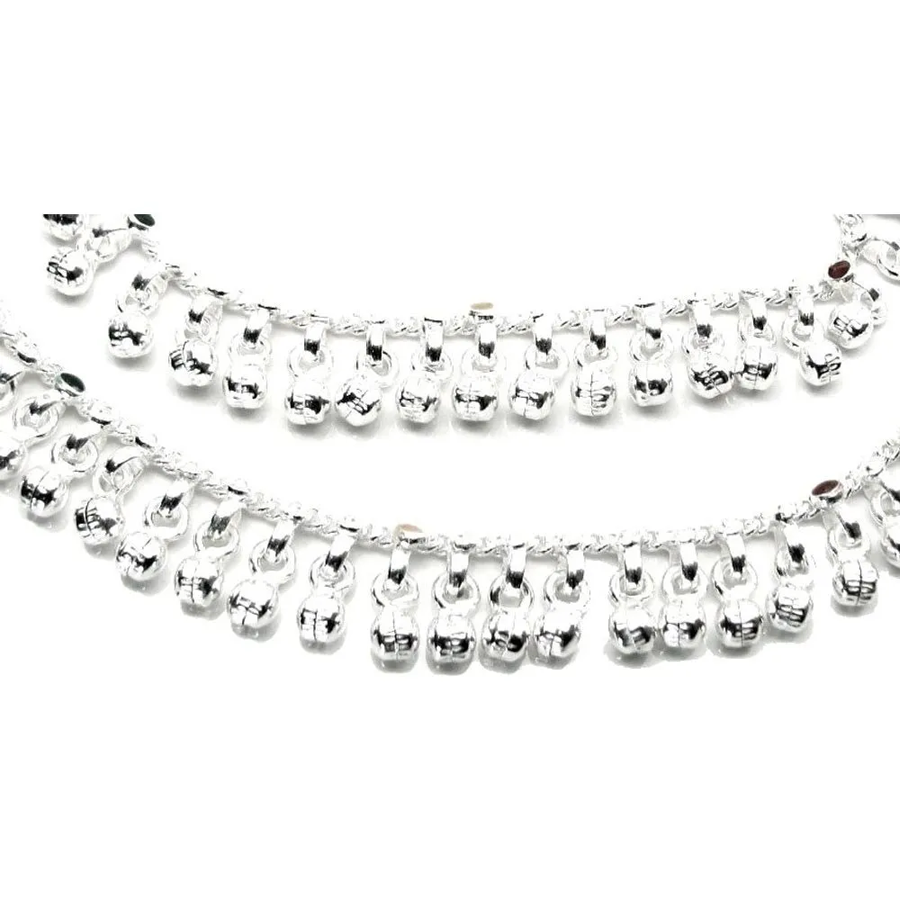 Jingle Bells Solid Silver Anklets Ankle chain Bracelet Kids Children's 6.5 Inch