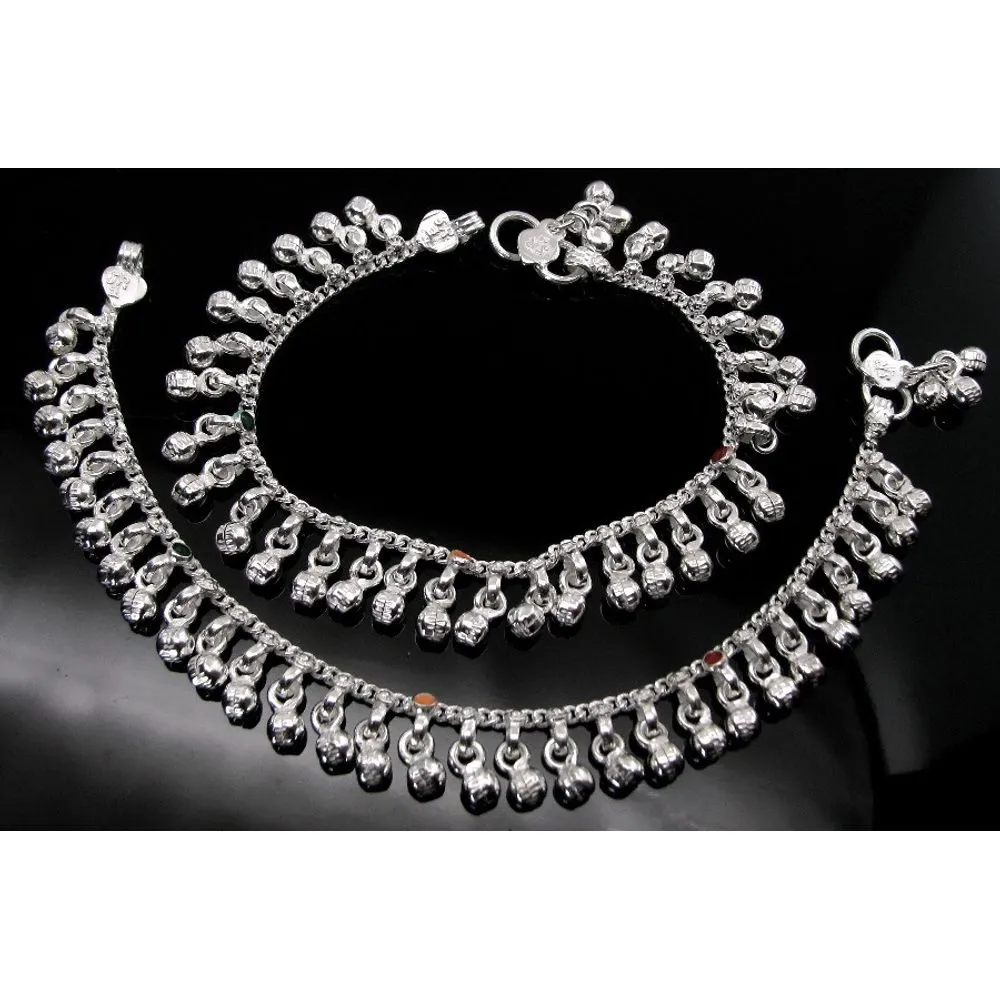 Jingle Bells Solid Silver Anklets Ankle chain Bracelet Kids Children's 6.5 Inch