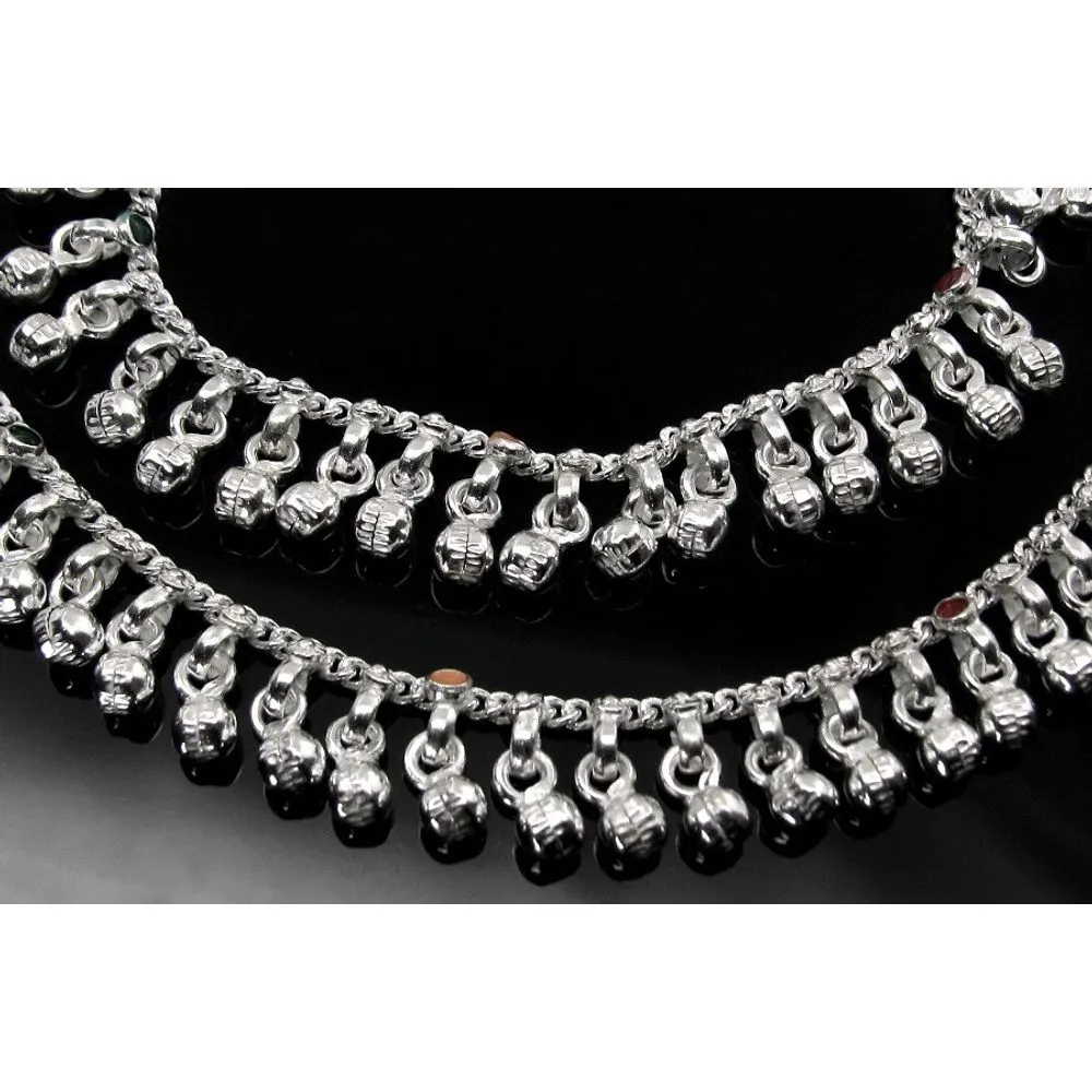 Jingle Bells Solid Silver Anklets Ankle chain Bracelet Kids Children's 6.5 Inch