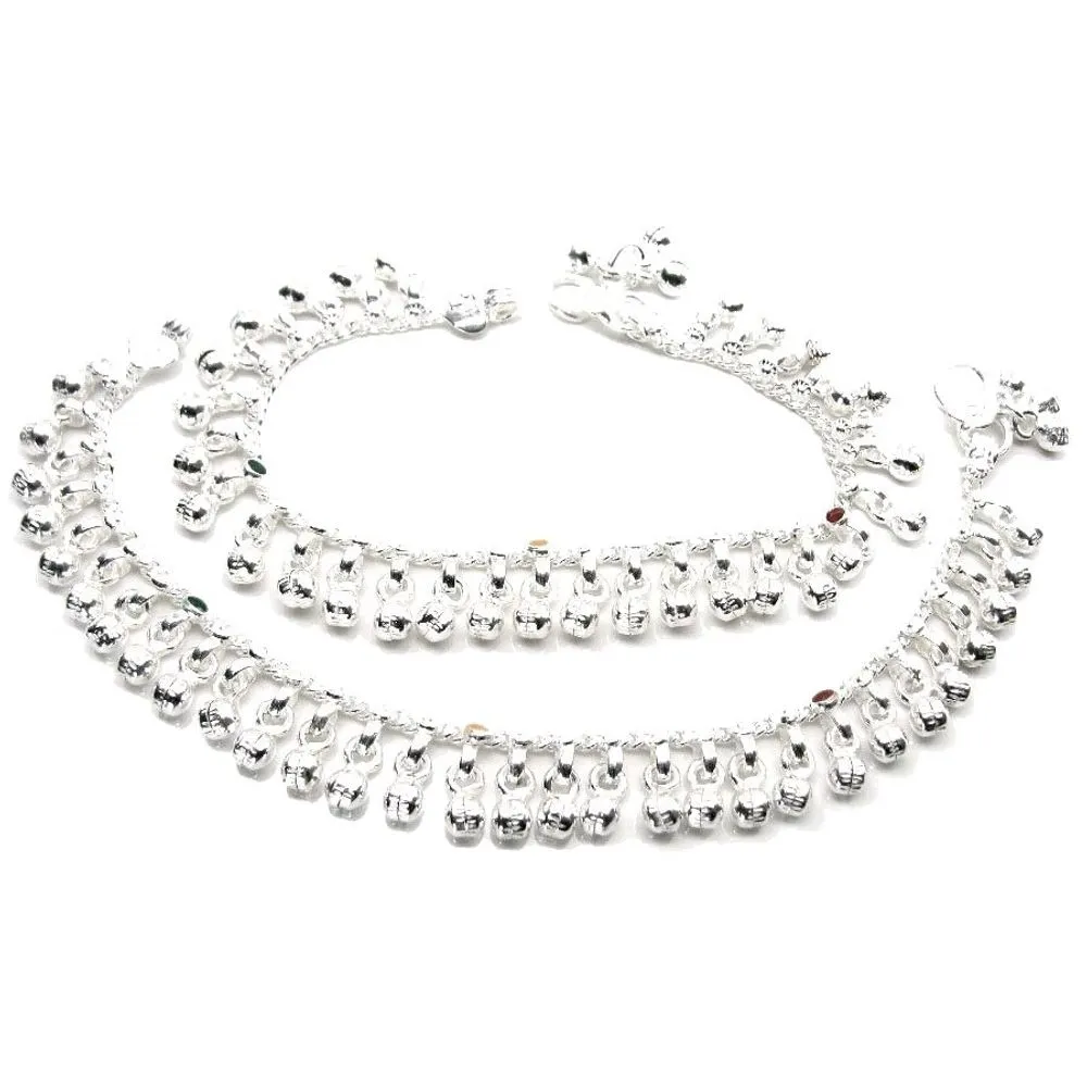 Jingle Bells Solid Silver Anklets Ankle chain Bracelet Kids Children's 6.5 Inch