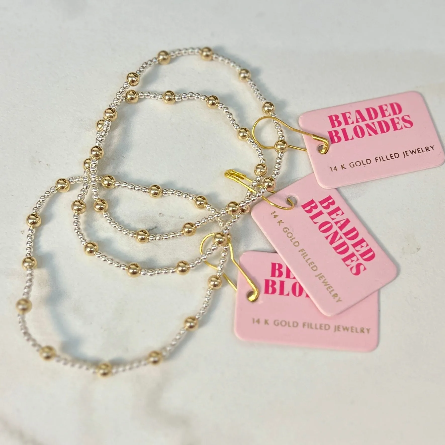 June Bracelet in Silver with Gold Beaded Bracelet: Standard 6.75 inch