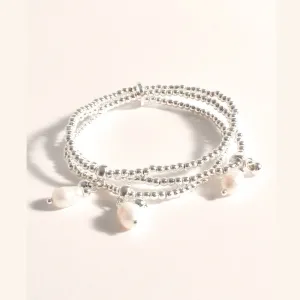 Kasper Pearl Stretch Bracelet Set (Silver)