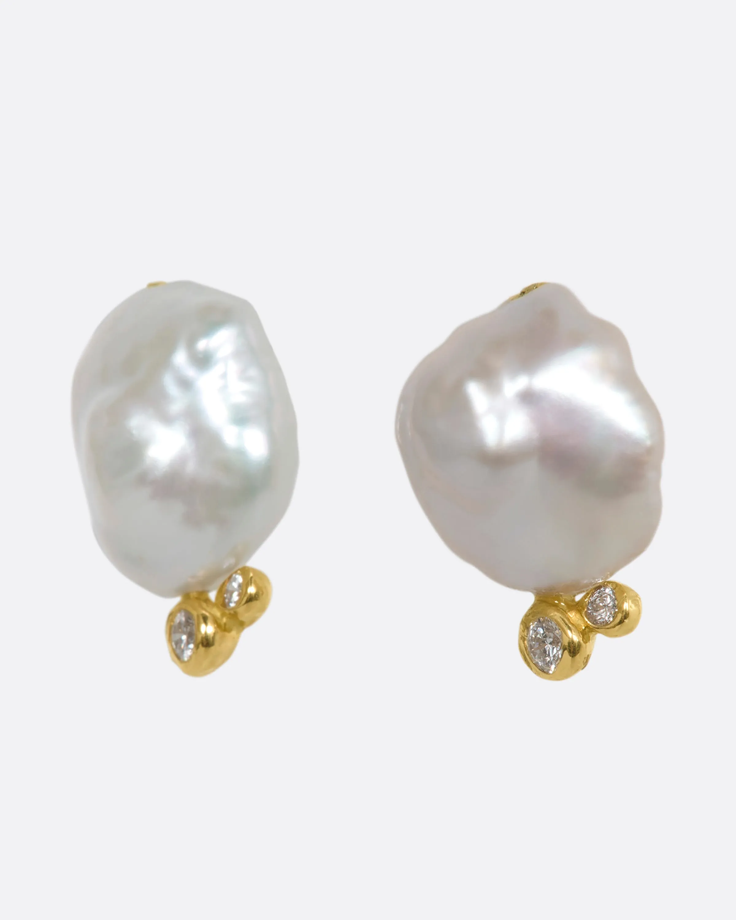 Keshi Pearl and Diamond Lunar Bubble Stud Earrings