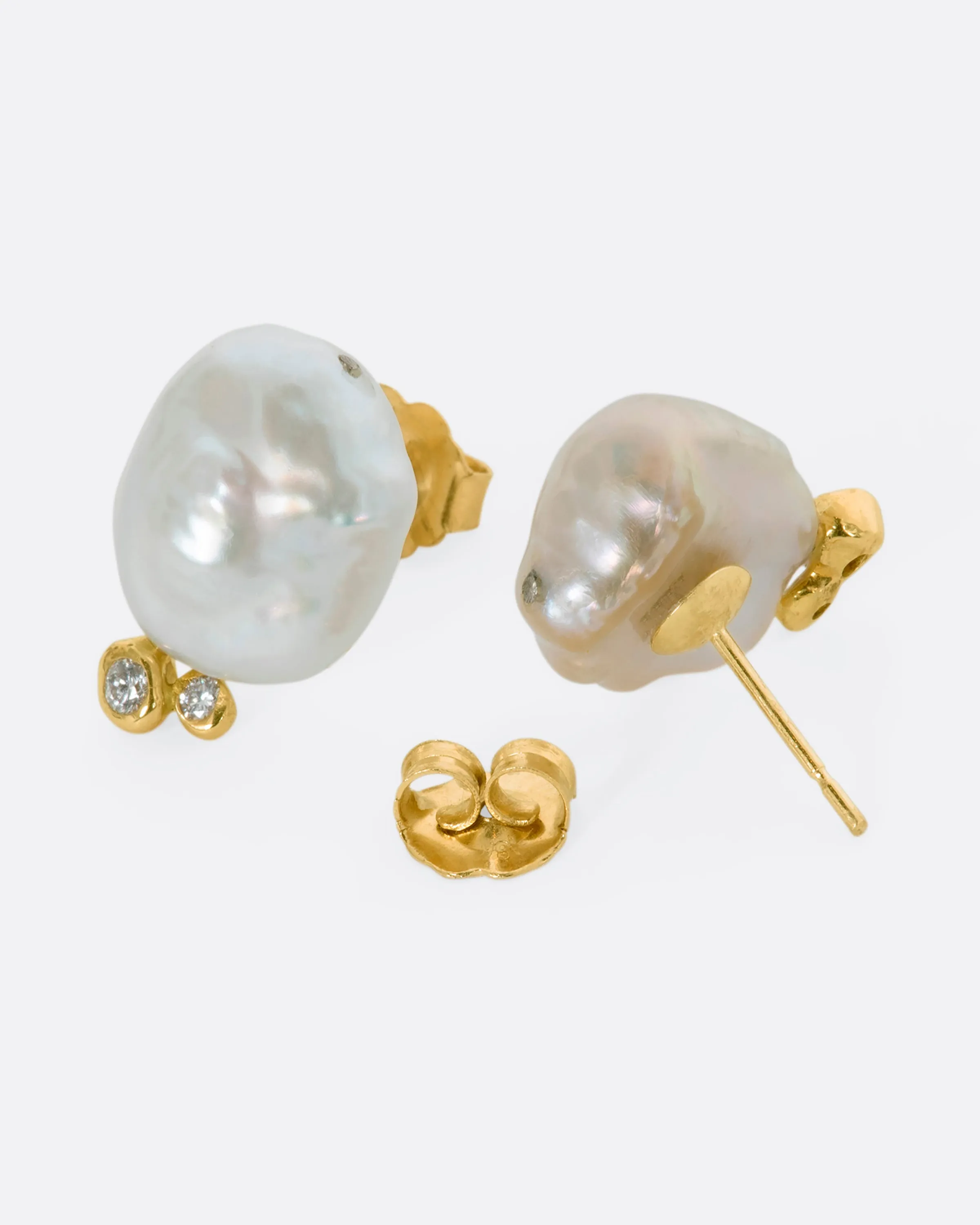 Keshi Pearl and Diamond Lunar Bubble Stud Earrings