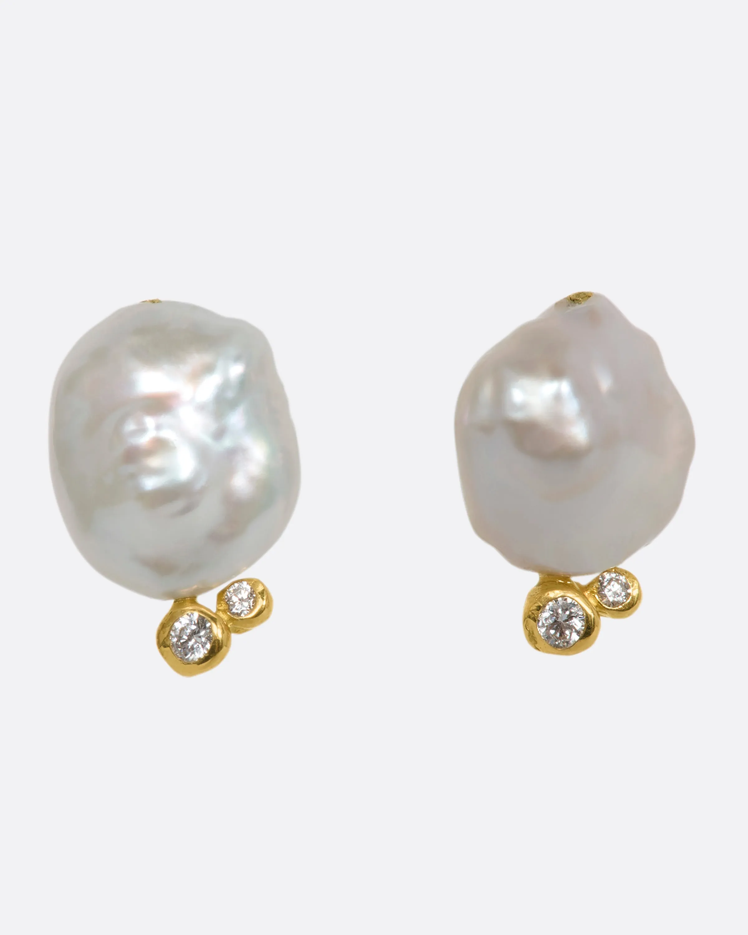 Keshi Pearl and Diamond Lunar Bubble Stud Earrings