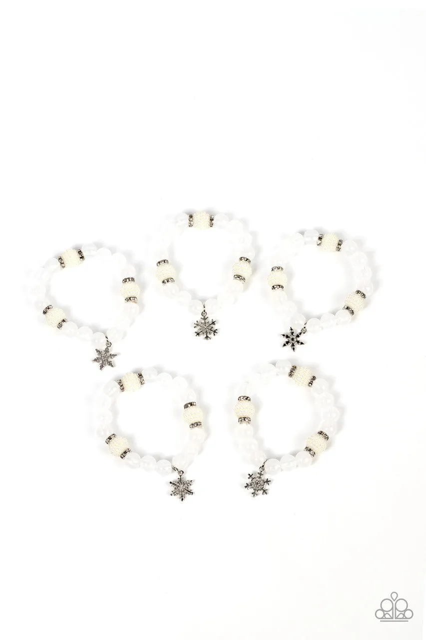 Kids' Starlet Shimmer Snowflake White Stretch Bracelet Set