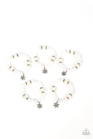 Kids' Starlet Shimmer Snowflake White Stretch Bracelet Set