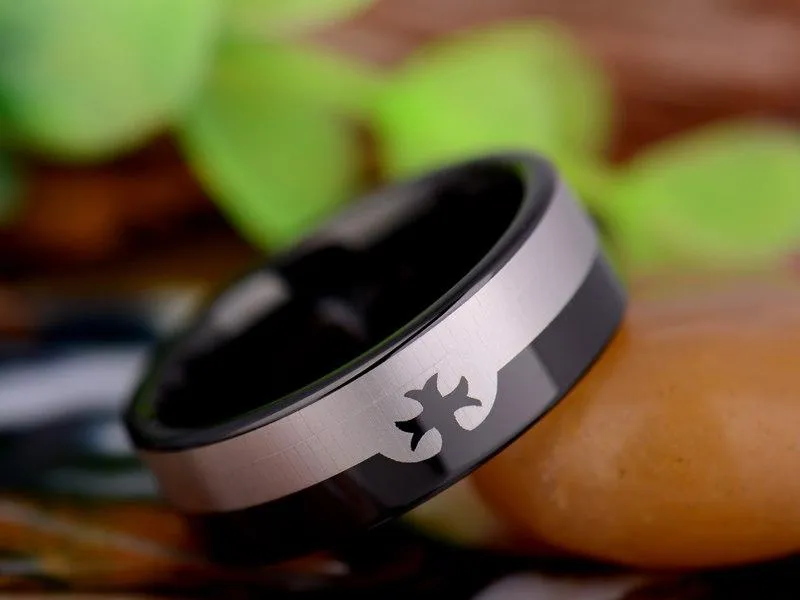Knights Templar Ring - Black Silver Tungsten Personalizable