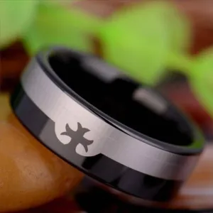 Knights Templar Ring - Black Silver Tungsten Personalizable