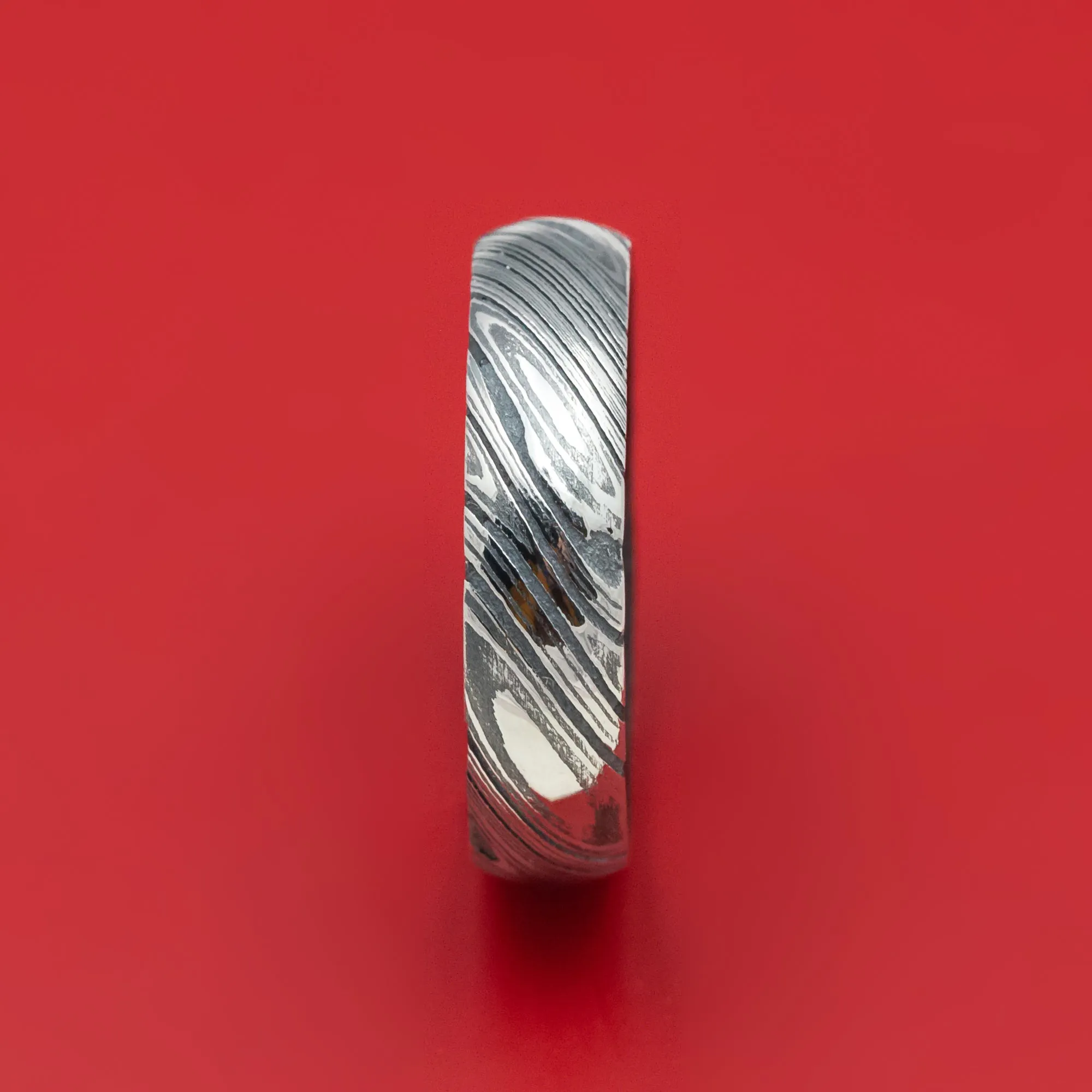 Kuro Damascus Steel Ring With Hardwood Sleeve Custom Made Wood Band