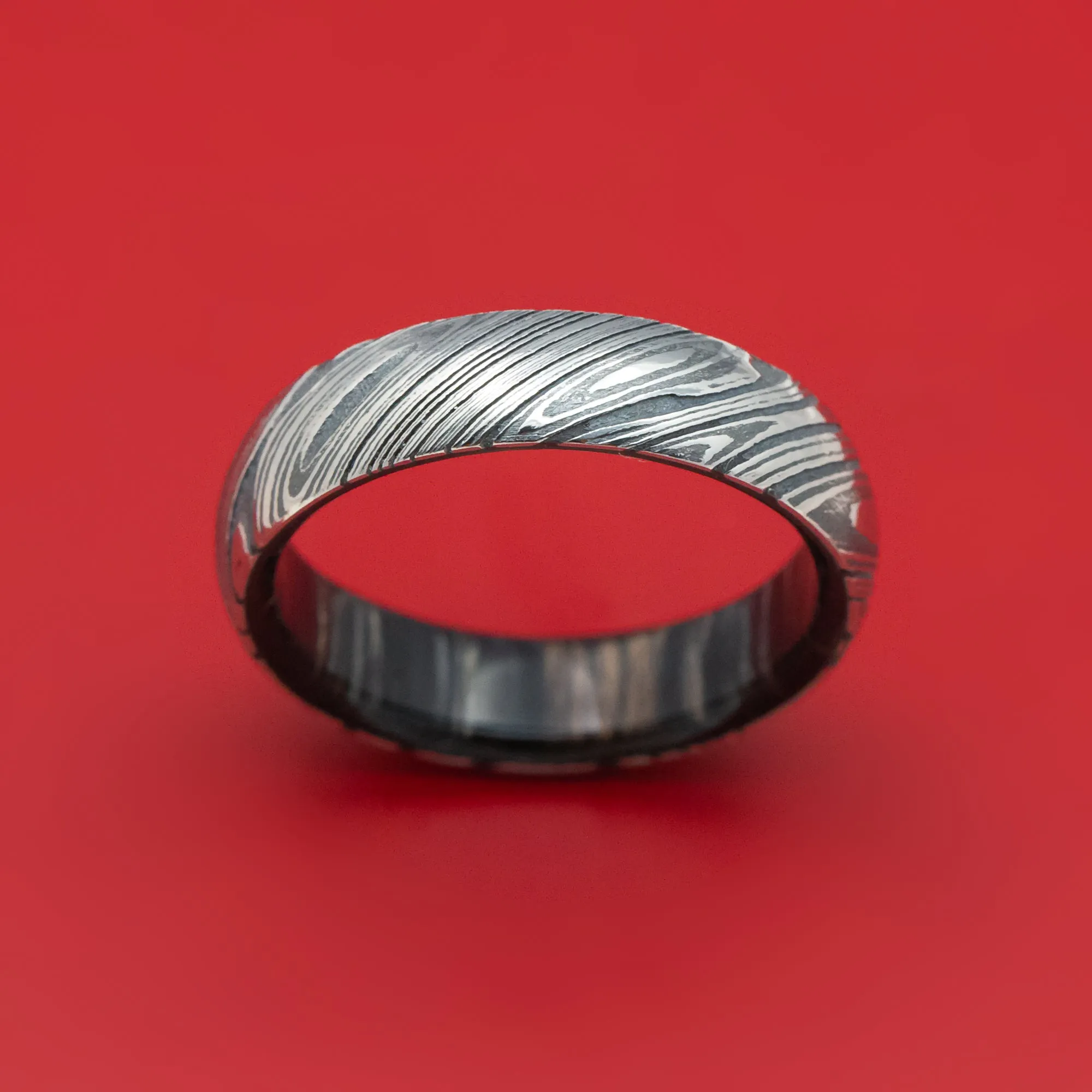 Kuro Damascus Steel Ring With Hardwood Sleeve Custom Made Wood Band