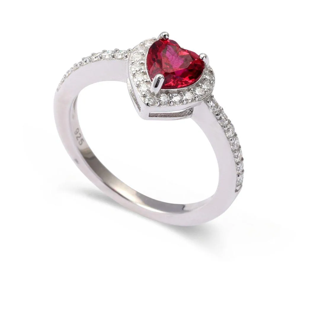 Lab Grown Ruby Halo Heart Ring