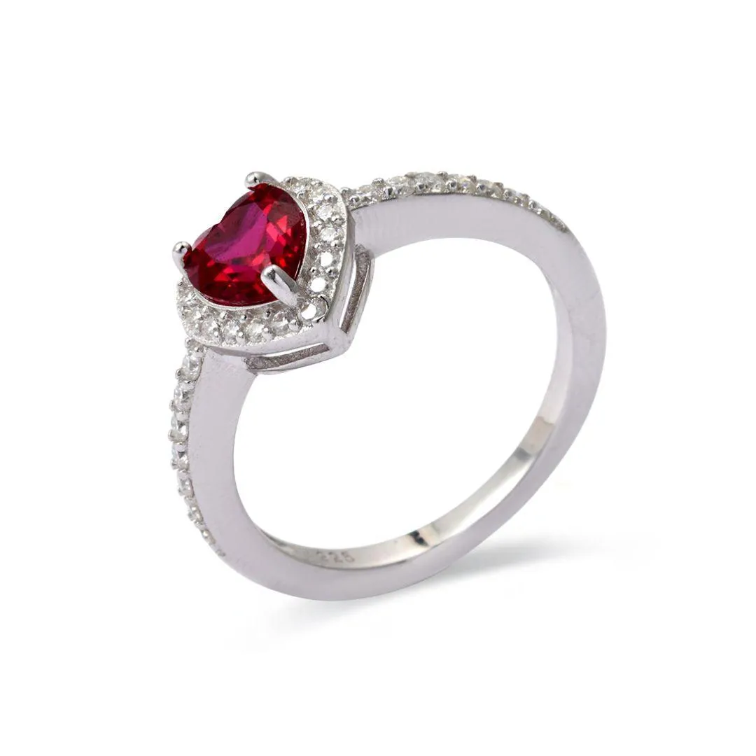 Lab Grown Ruby Halo Heart Ring
