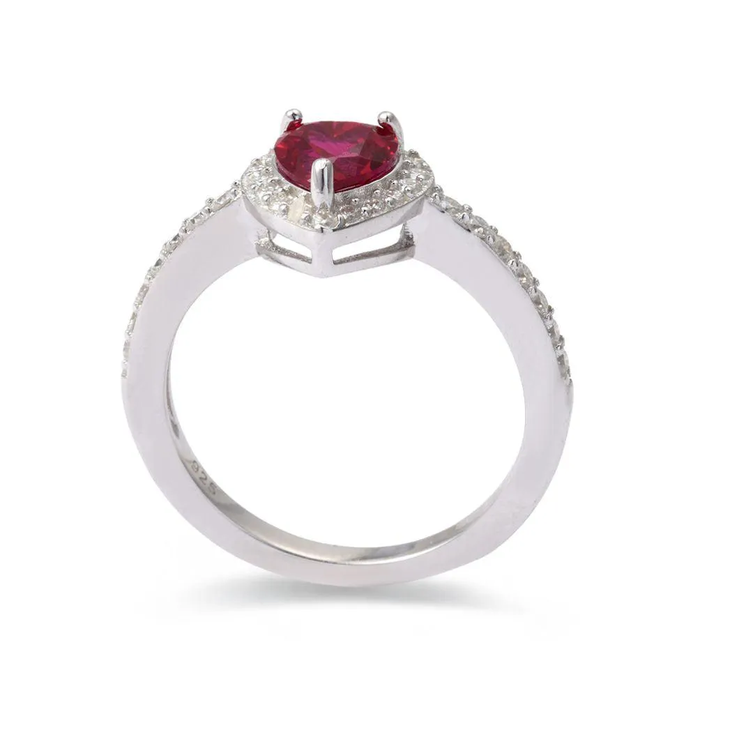 Lab Grown Ruby Halo Heart Ring