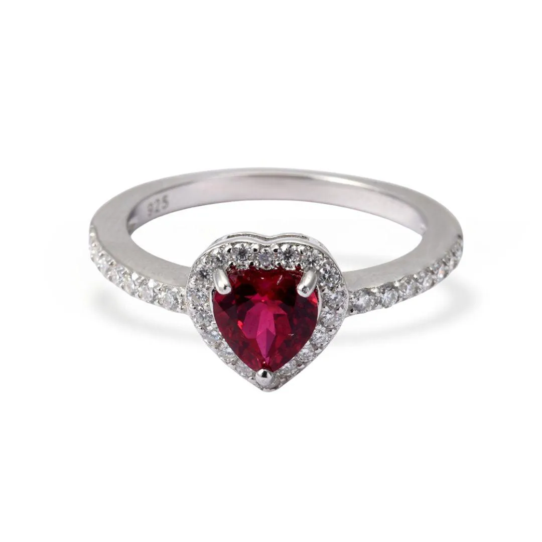 Lab Grown Ruby Halo Heart Ring