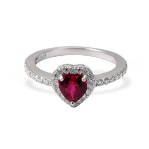 Lab Grown Ruby Halo Heart Ring