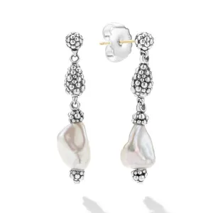 LAGOS Luna Pearl Keishi Caviar Top Drop Earrings in Sterling Silver