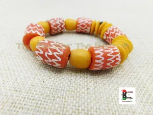 Large African Beaded Bracelet Women Jewelry Orange White Hand Painted