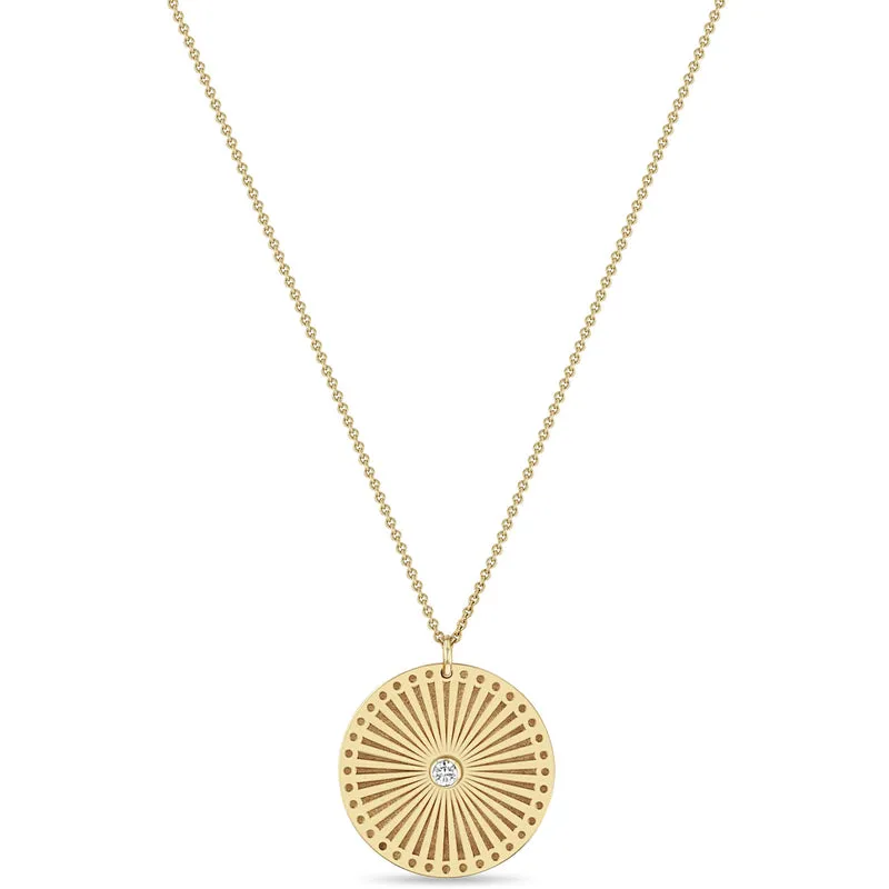 Large Sunbeam Medallion Necklace in Yellow Gold