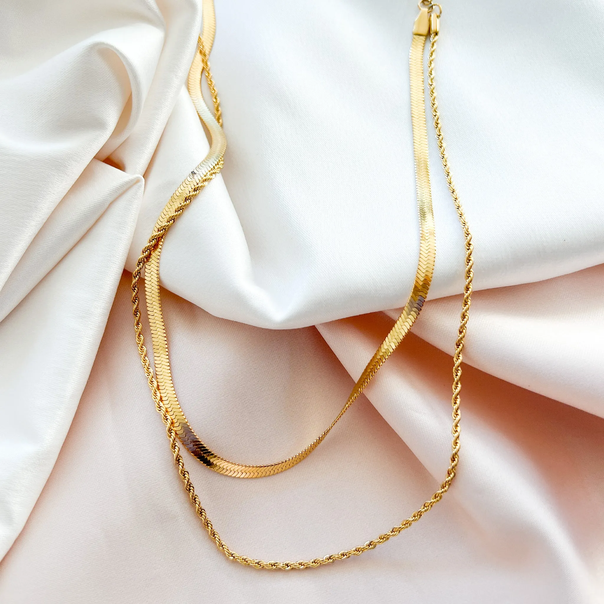 Layered Rope & Herringbone Chain Necklace