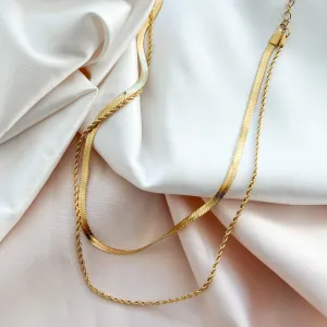 Layered Rope & Herringbone Chain Necklace