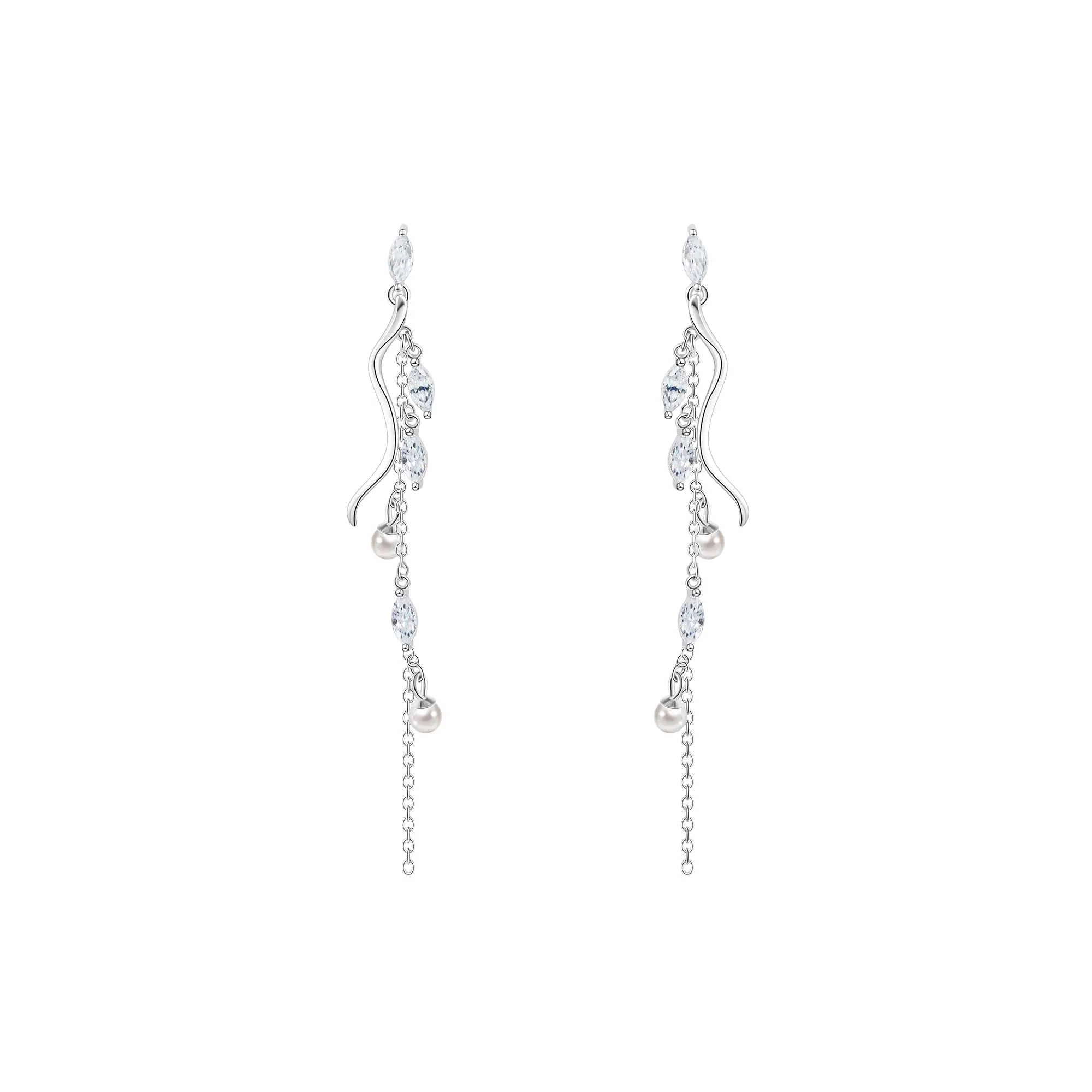 Leaf Tassel Pearl Drop Earrings Nature's Grace Collection