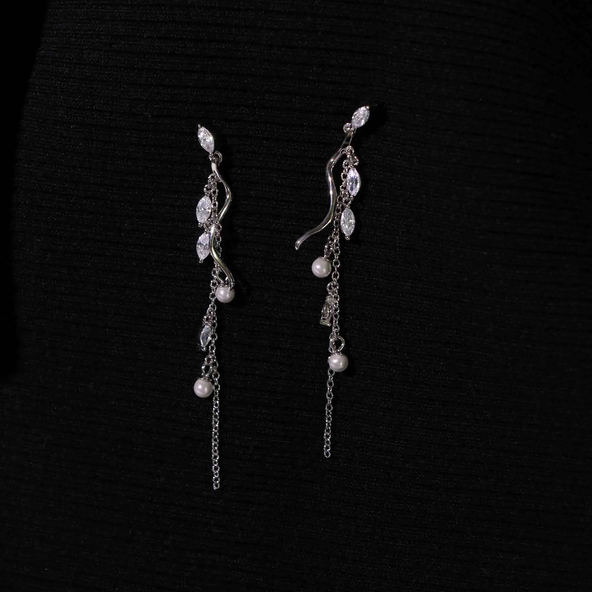 Leaf Tassel Pearl Drop Earrings Nature's Grace Collection