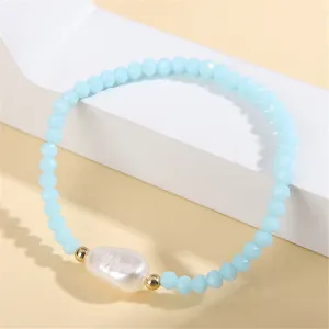 Light Blue Acrylic & Pearl Beaded Stretch Bracelet