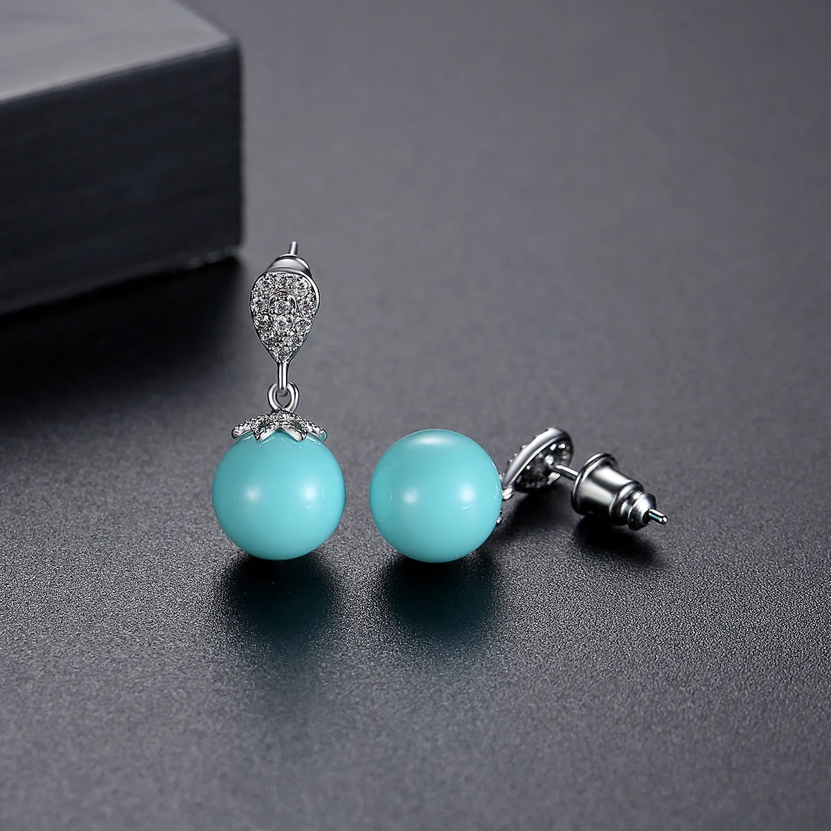 Light Blue Pearl & Cubic Zirconia Silver-Plated Drop Earrings