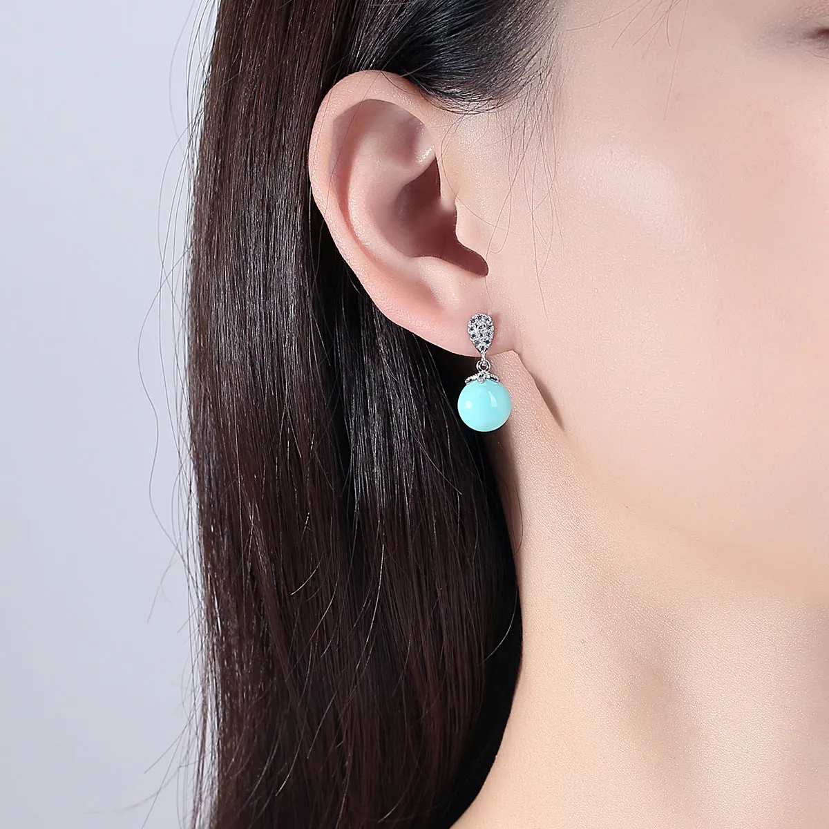 Light Blue Pearl & Cubic Zirconia Silver-Plated Drop Earrings