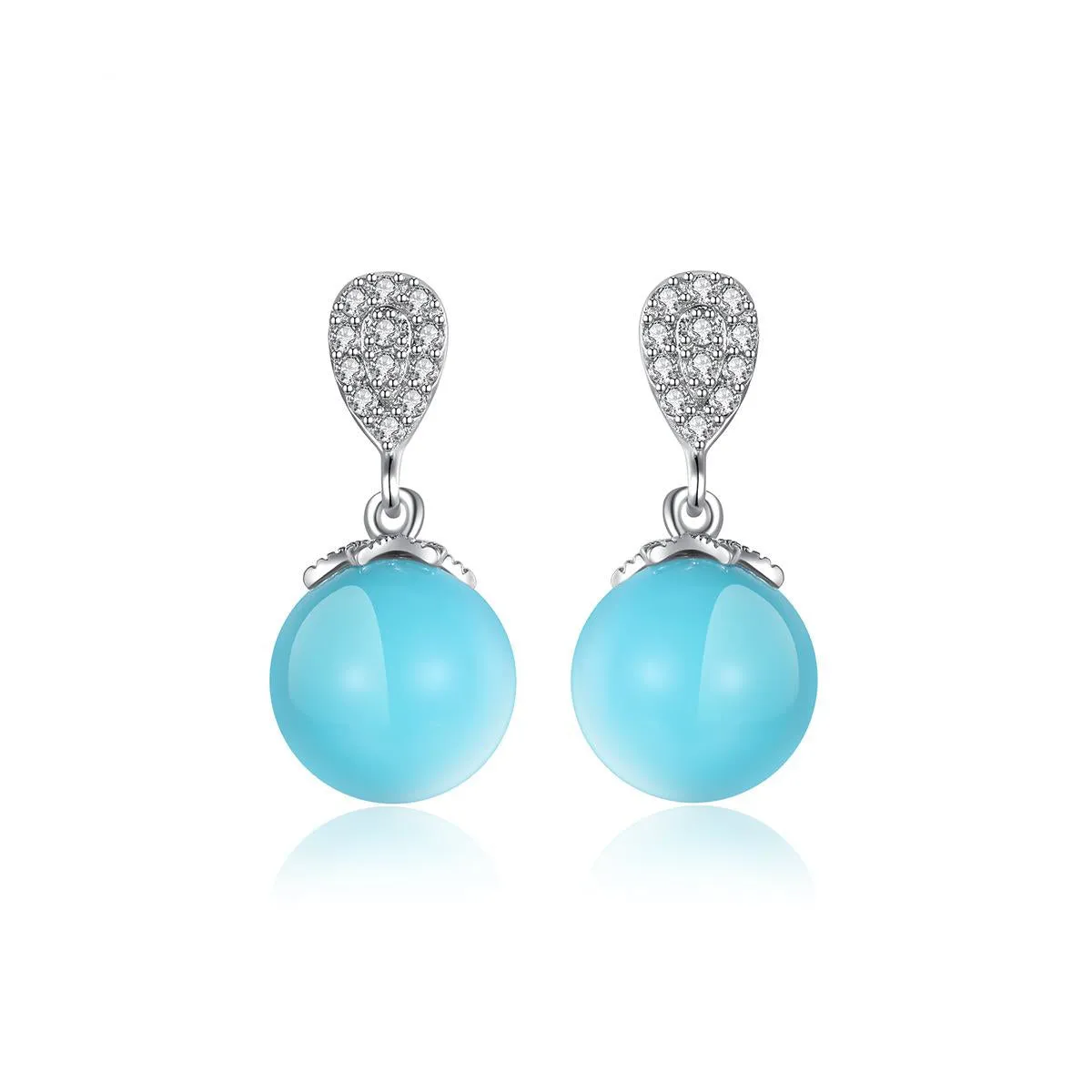 Light Blue Pearl & Cubic Zirconia Silver-Plated Drop Earrings