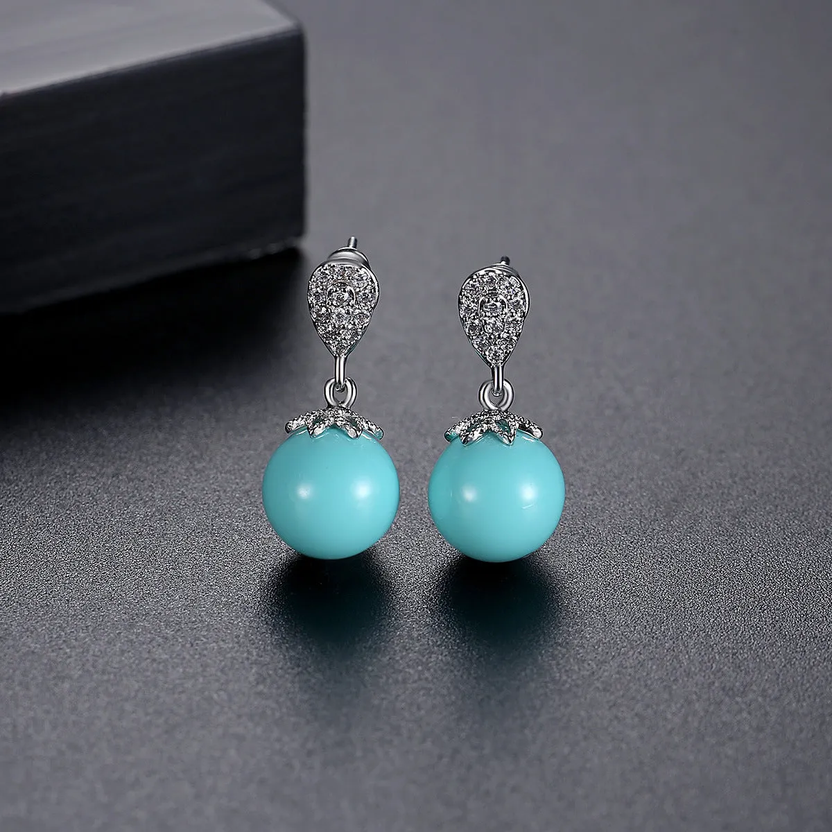 Light Blue Pearl & Cubic Zirconia Silver-Plated Drop Earrings