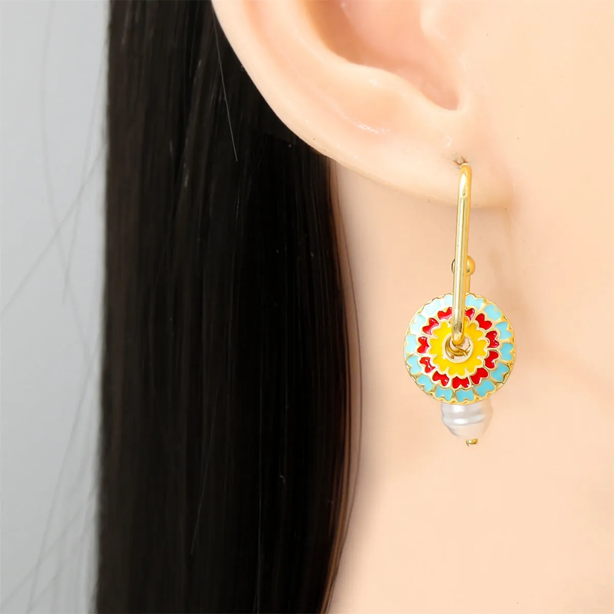 Light Green Enamel & Pearl 18K Gold-Plated Flower Drop Earrings