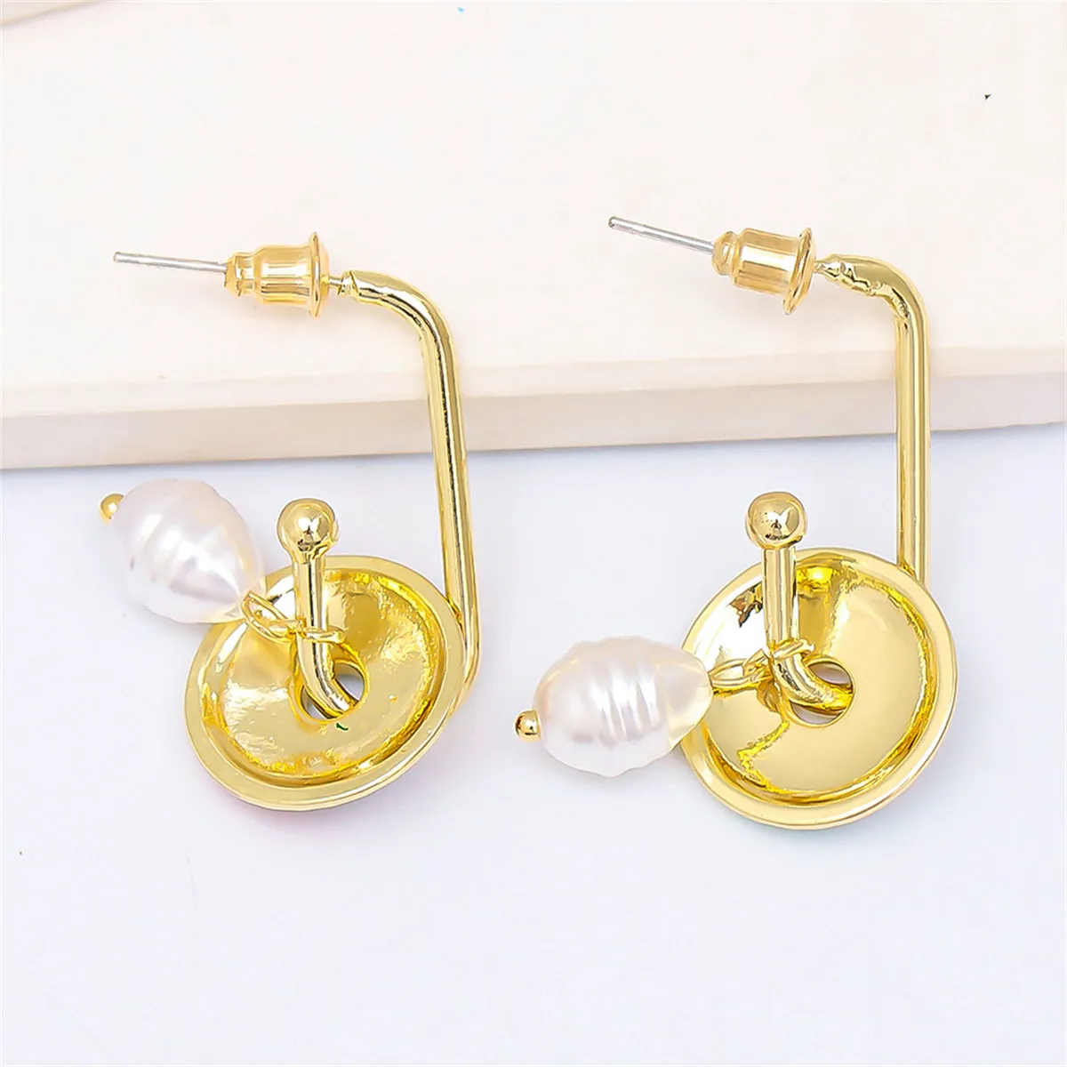Light Green Enamel & Pearl 18K Gold-Plated Flower Drop Earrings