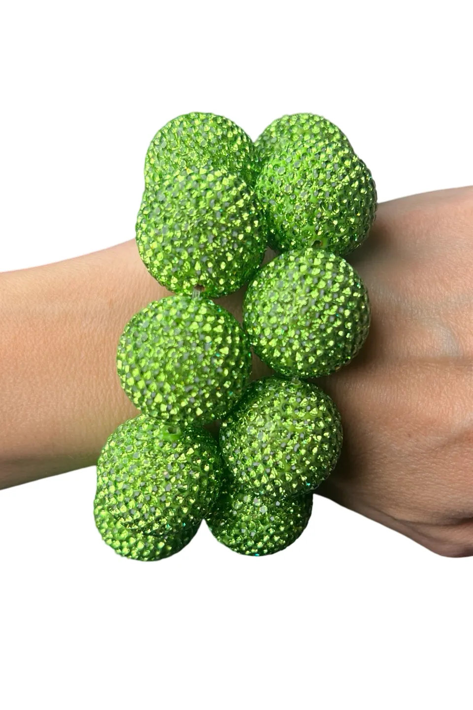 Lime Green Crystal Sphere Stretch Statement Bracelet