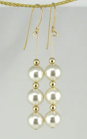 Linear Gold & Pearl Drop Earrings