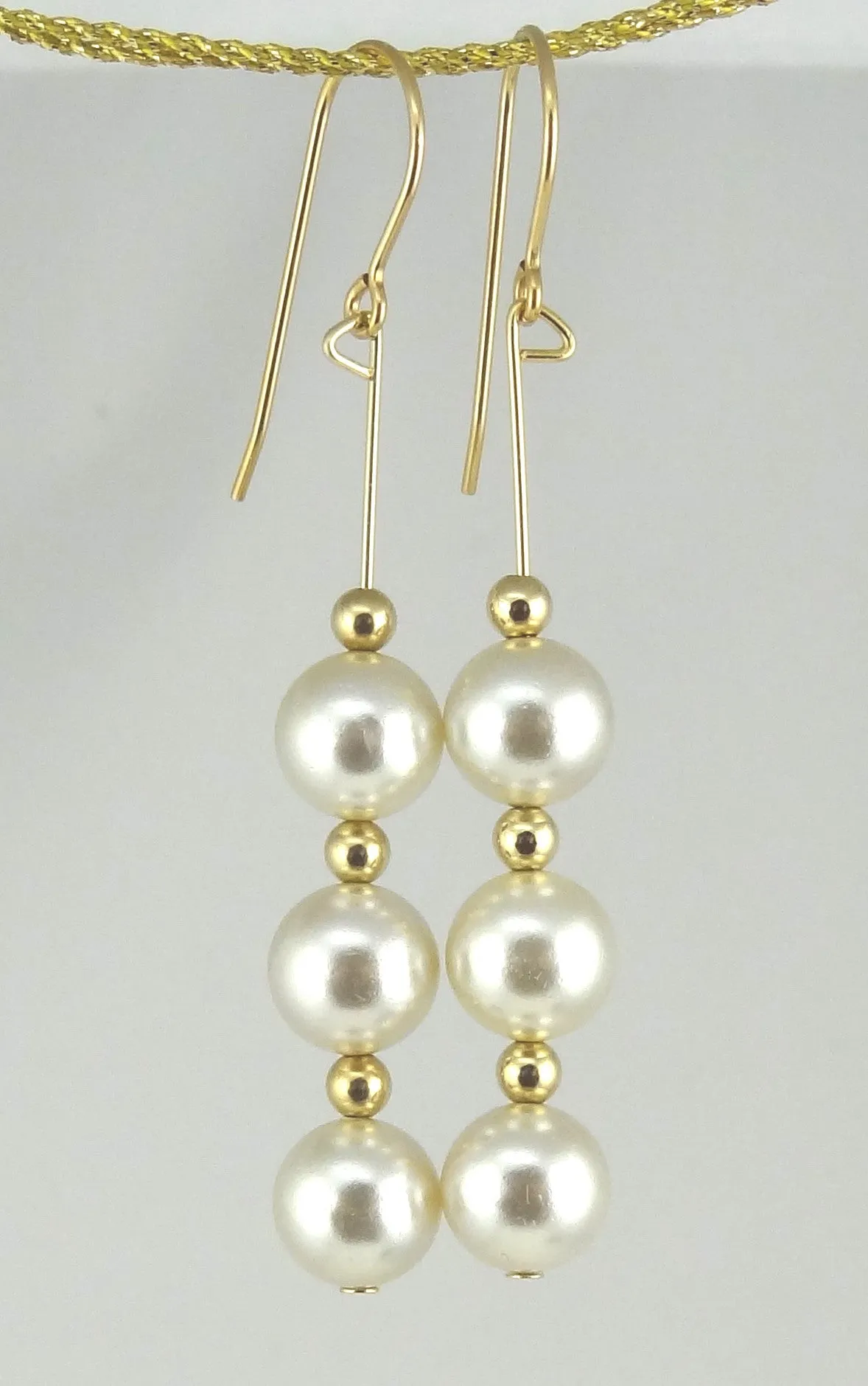 Linear Gold & Pearl Drop Earrings