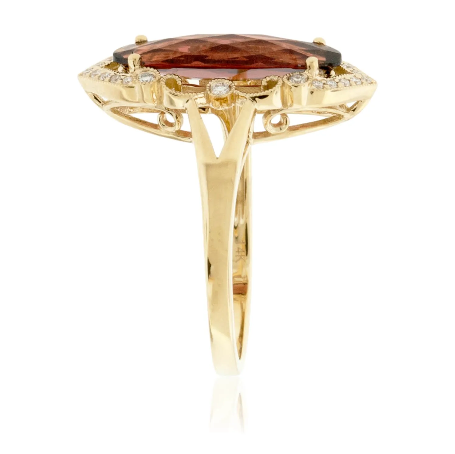 Long Oval Garnet & Diamond Vintage Inspired Ring