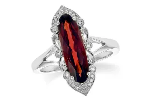 Long Oval Garnet & Diamond Vintage Inspired Ring